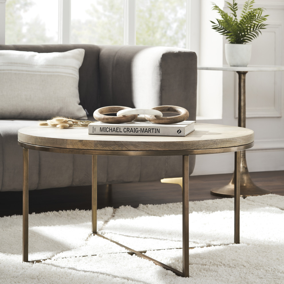 Liana Antique Brass Iron Odd Shape Coffee Table   Contemporary   Coffee Tables   by Renwil  Houzz