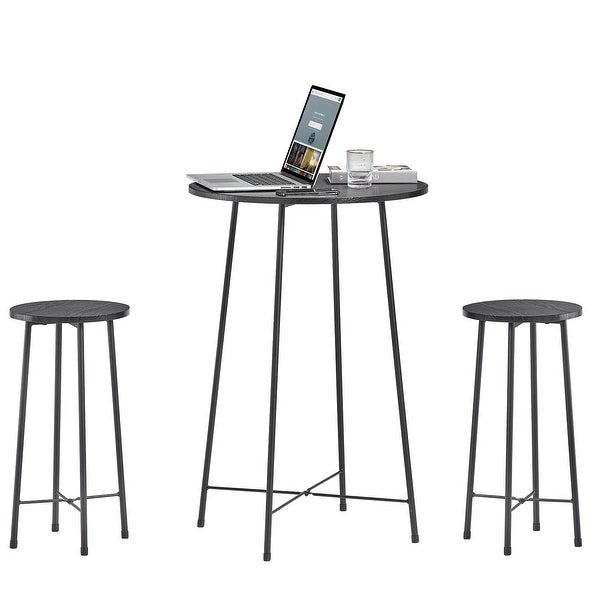 3-Piece Bar Table Set with 2 Stools， Modern Round Counter Table and Chairs Set