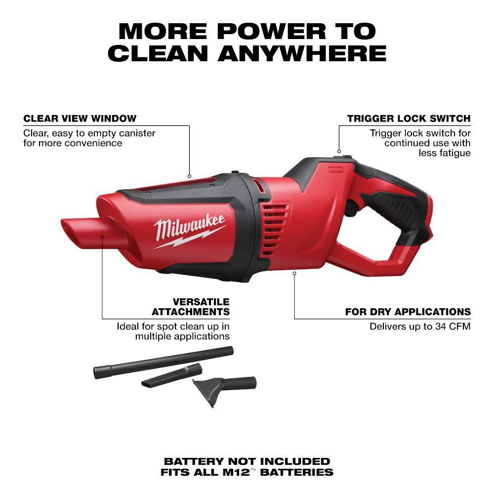 MW M12 12V Lithium-Ion Cordless HACKZALL Reciprocating Saw Kit with M12 Cordless Vacuum 2420-21-0850-20