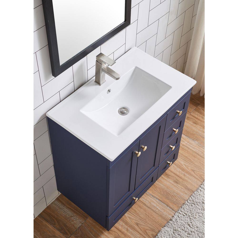 VAPSINT 30 in. W x 18 in. D x 32 in. H Bathroom Vanity in Blue with White Ceramic Sink Top VA-SE10LS-G75E