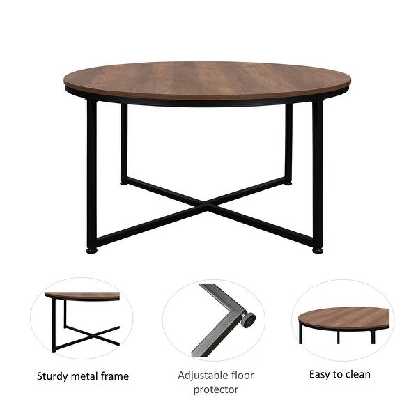 Modern Round Living Room Furniture Metal X Frame Coffee Table