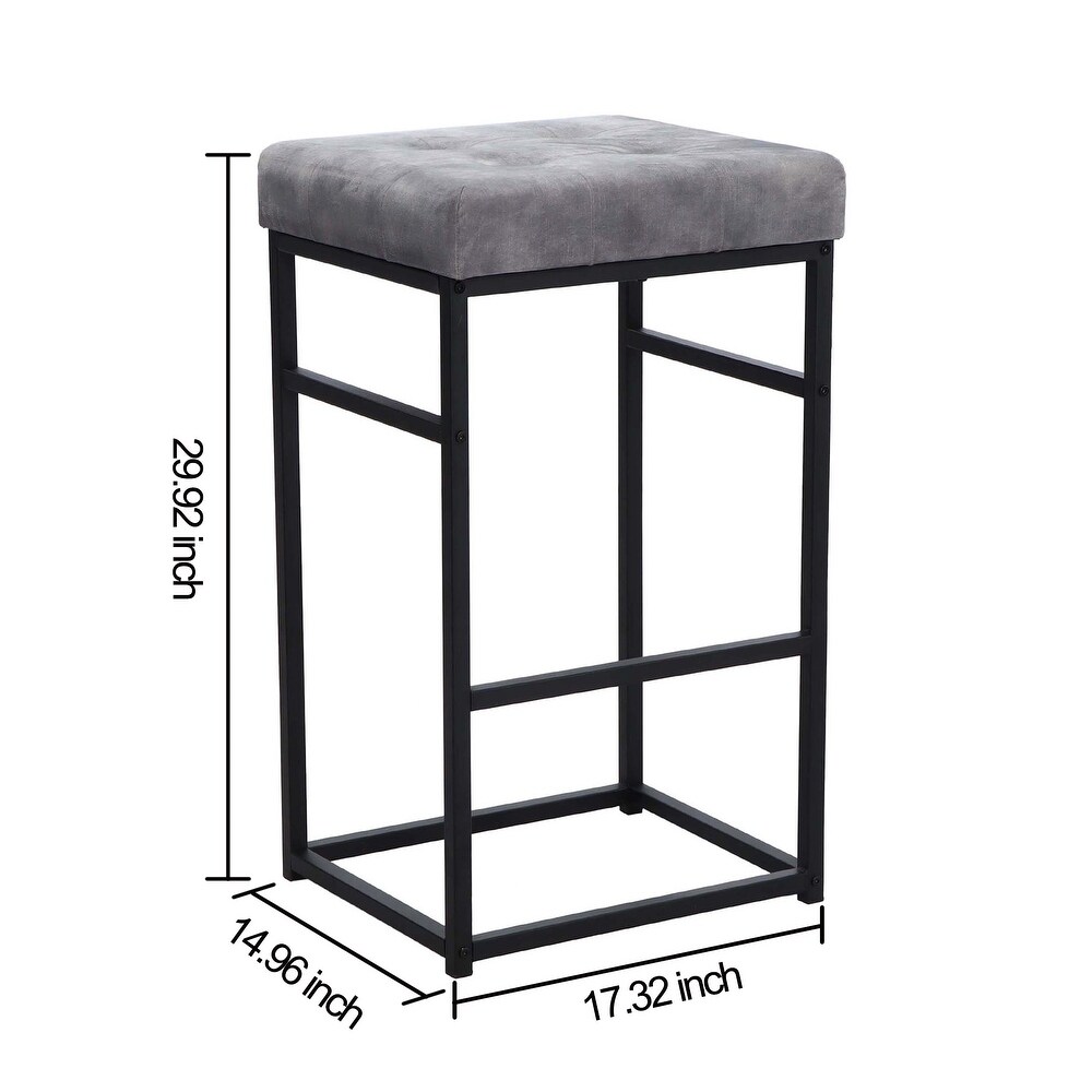 30 Inch Backless Metal Barstool with Brown/Grey Velvet Seat Set of 4