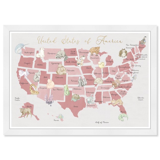 X 15 quot Pastel Pink Wildlife Map Maps And Flags Framed Art Print Wynwood Studio