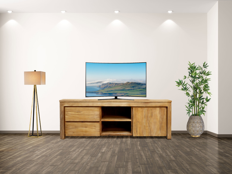 Recycled Teak Wood Solo Media Center  2 Drawer and 1 Cabinet   Transitional   Entertainment Centers And Tv Stands   by Chic Teak  Houzz