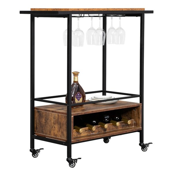 2-Layer Wine Rack with wheels， Kitchen Portable Wine Rack Dining Cart