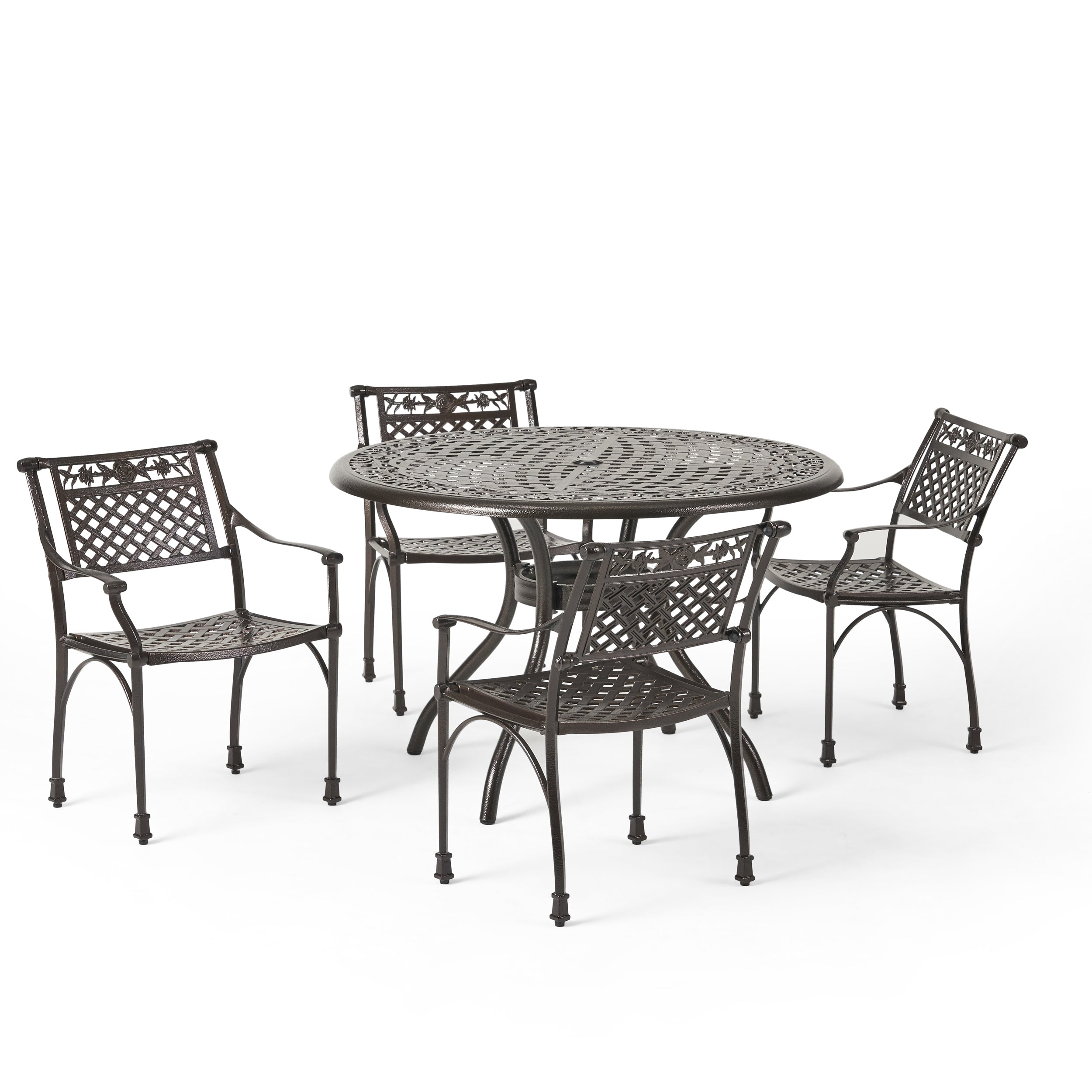 Mikell Traditional Outdoor Aluminum 5 Piece Dining Set with Round Table