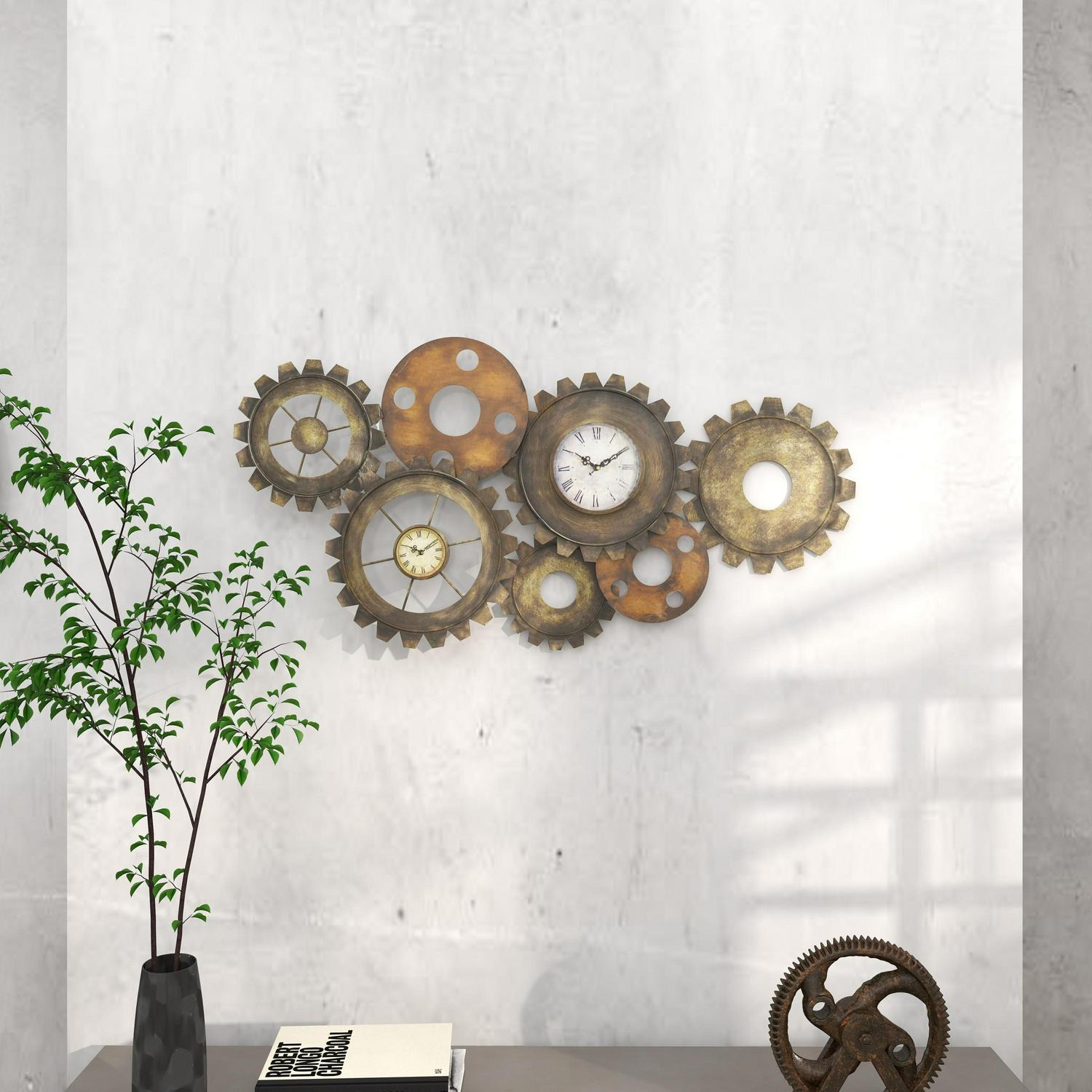 DecMode 17 x 34 In. Brown Metal Industrial Wall Clock