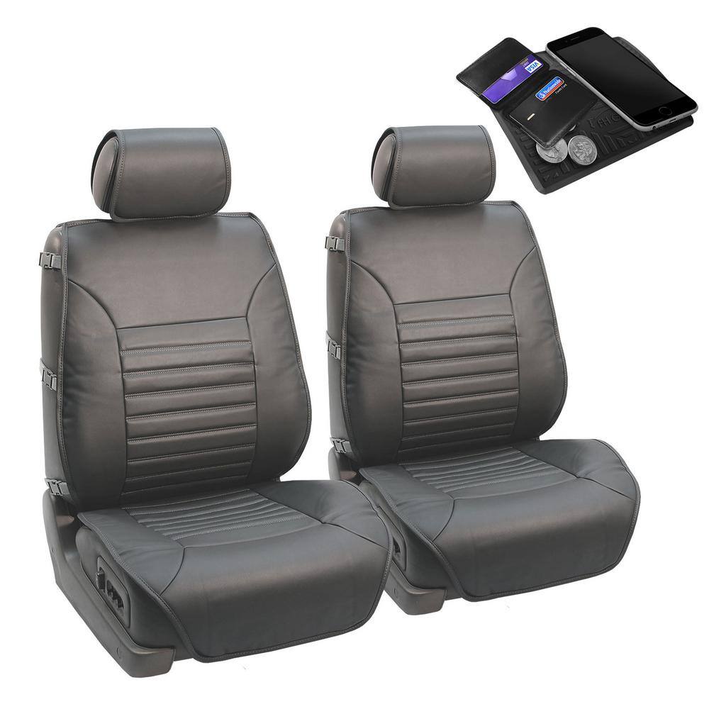 FH Group PU Leather 47 in. x 23 in. x 1 in. Multi-Functional Quilted Front Seat Cushions DMPU206GRAY102