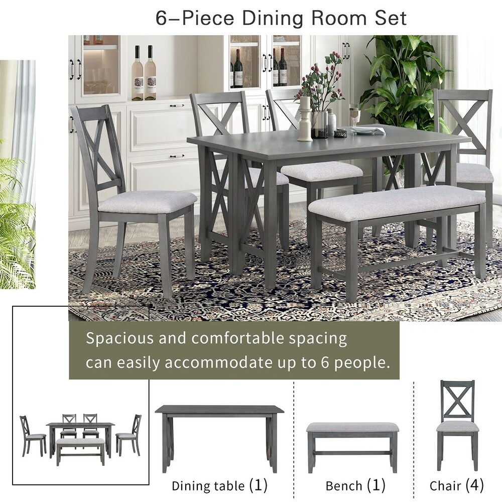 Merax 6 Piece Dining Set with Foldable Table  Bench