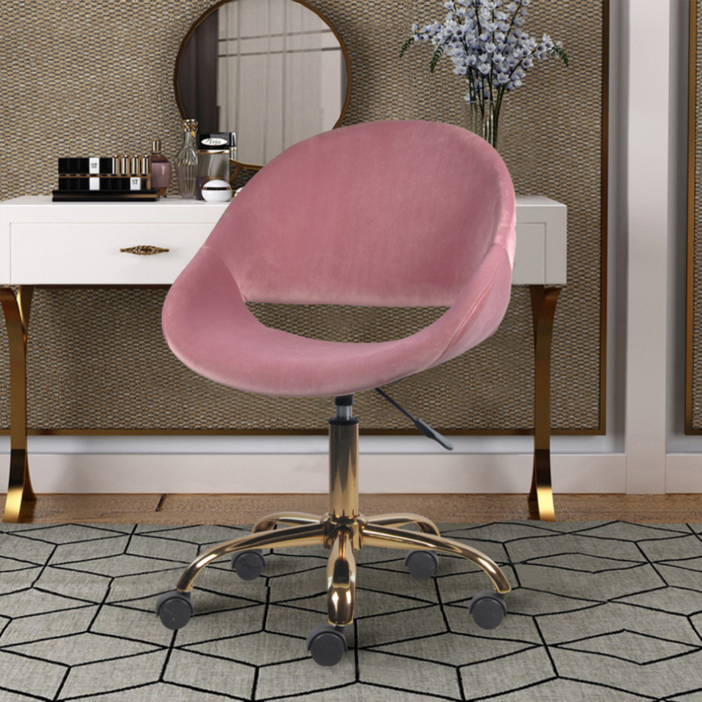 Velvet Upholstered Pink Makeup Vanity Chairs With Golden Chrome Base   Contemporary   Vanity Stools And Benches   by specialty imports  Houzz