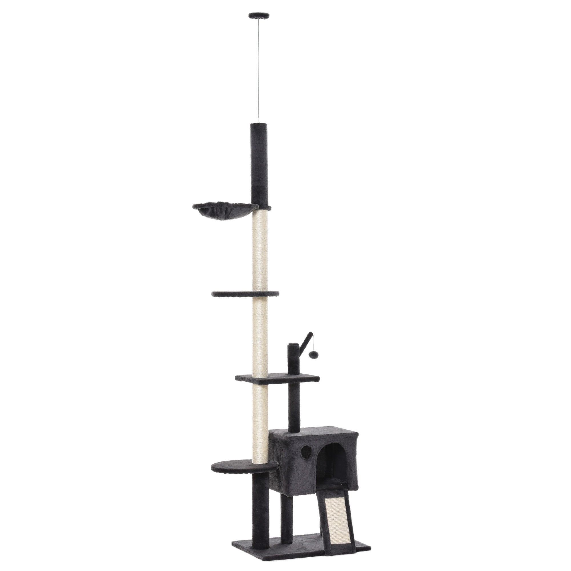 PawHut Cat Tower Adjustable Height w/ Scratching Board and Post， 93.75