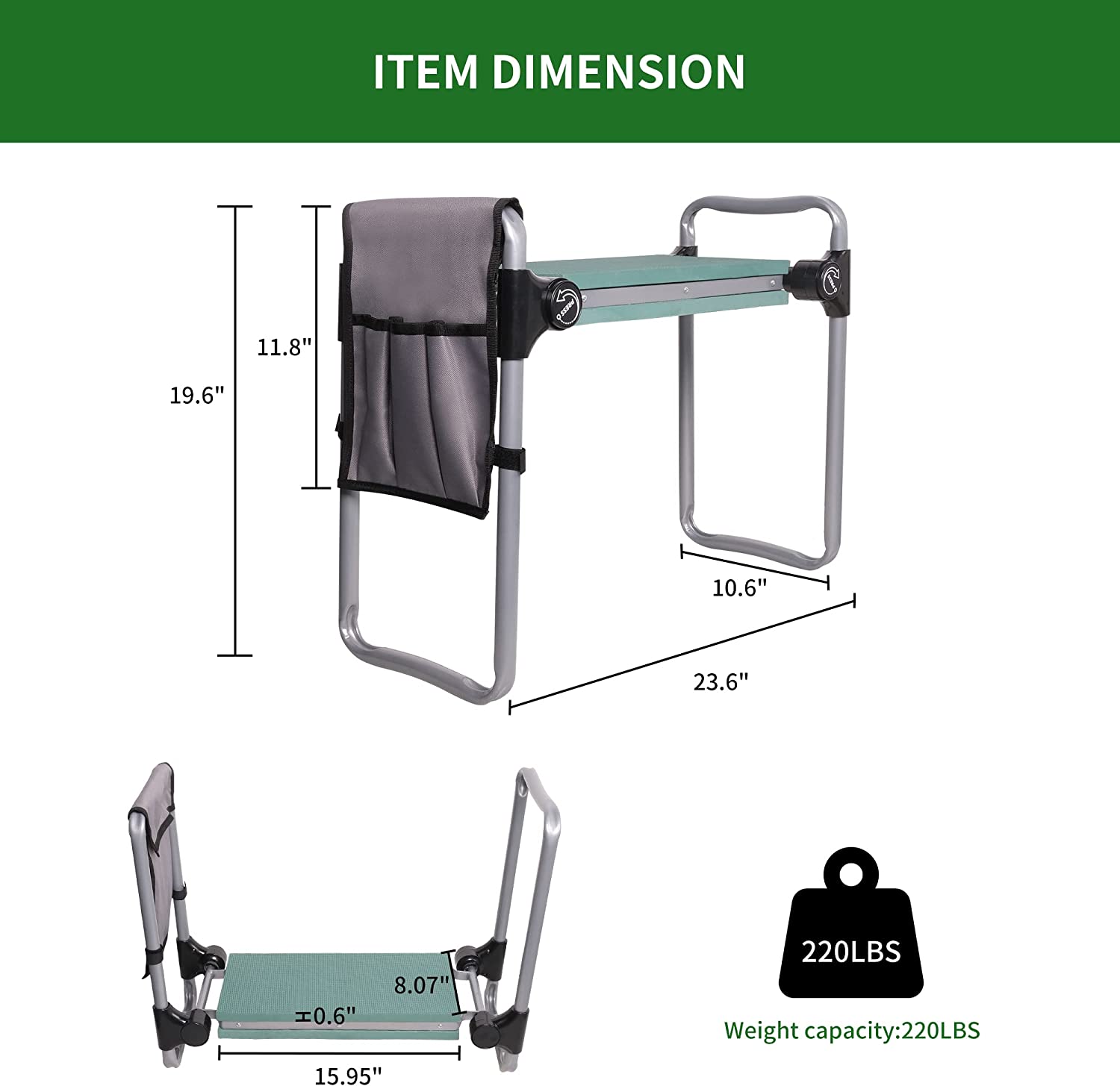 Upgraded Garden Kneeler and Seat, Gardening Stool Kneeling Bench for Gardening with Tool Pouch, Wider&Softer EVA Kneeling Pad, Gardening Gifts for Parents Seniors, Lightweight & Heavy Duty