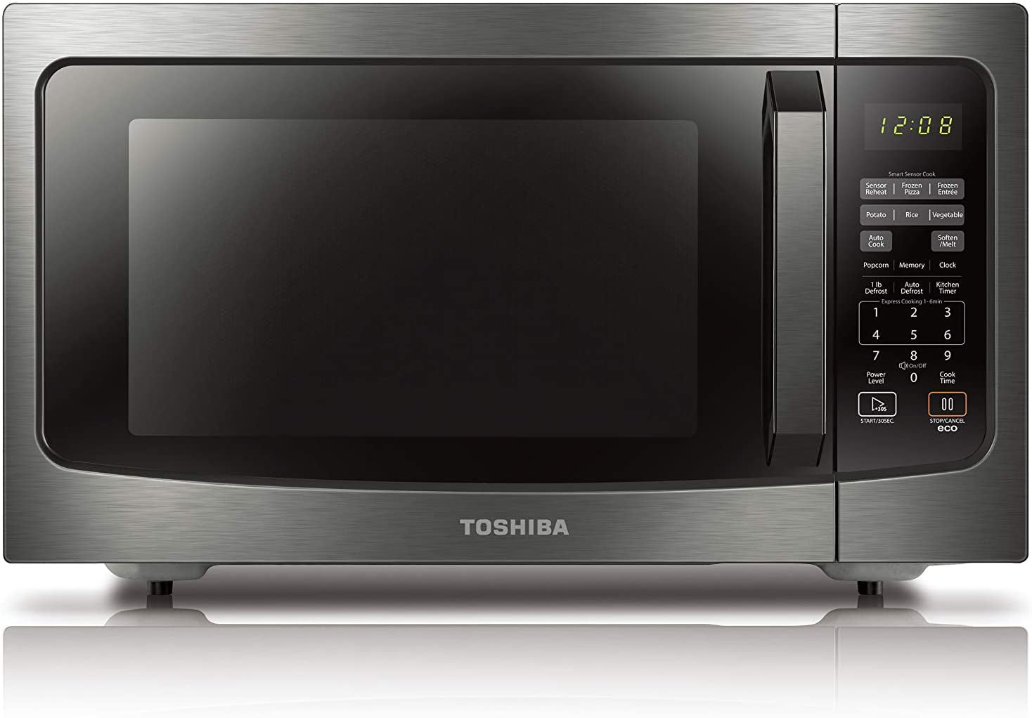 Toshiba ML-EM45P(BS) Countertop Microwave oven with Smart Sensor, Sound on/off Function and Position Memory Turntable, 1.6 Cu.ft, Black Stainless Steel