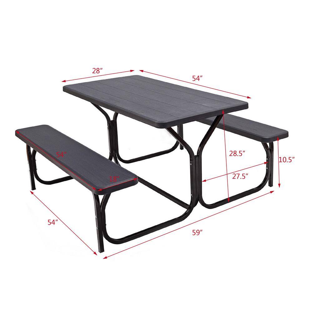 WELLFOR Gray HDPE Plastic Outdoor Picnic Table with 2 Benches OP-HGY-3499GR