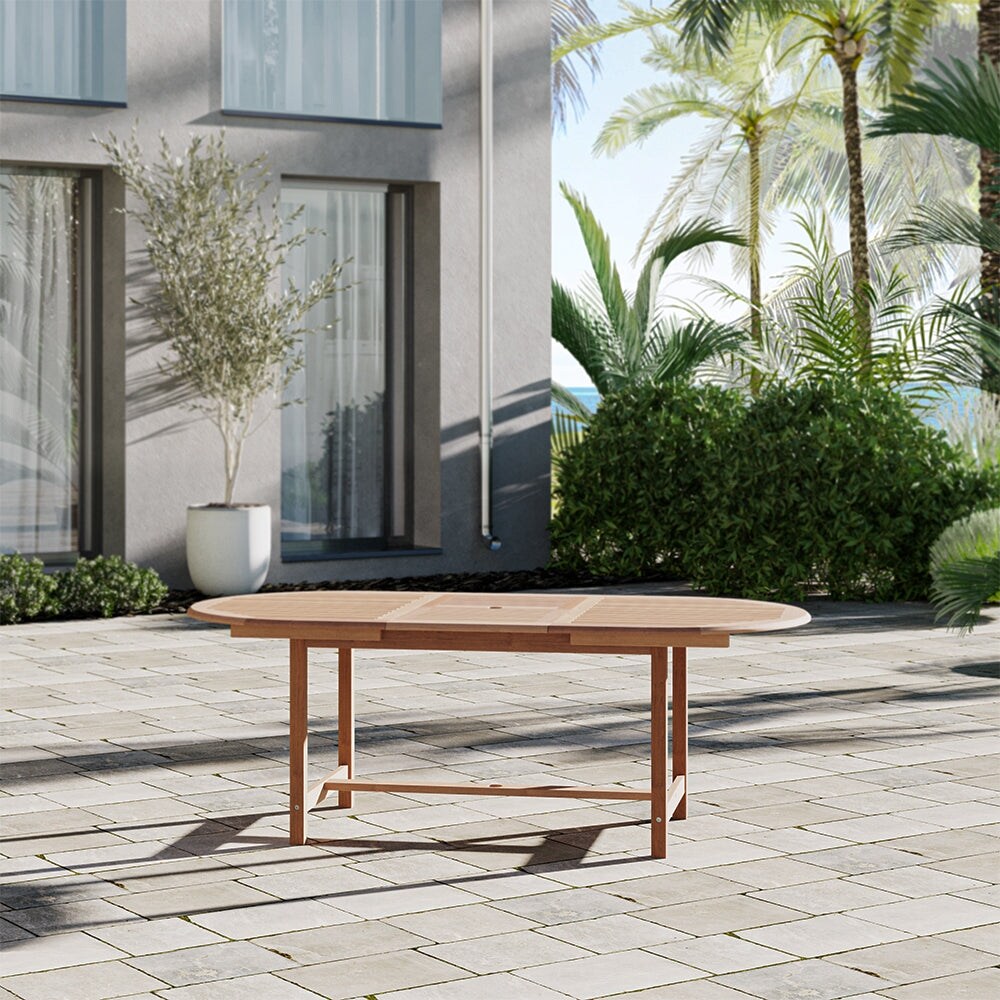 Amazonia Brown Oval Teak Wood Outdoor Dining Table with Extension   59 in. L x 37 in. W x 29 in. H