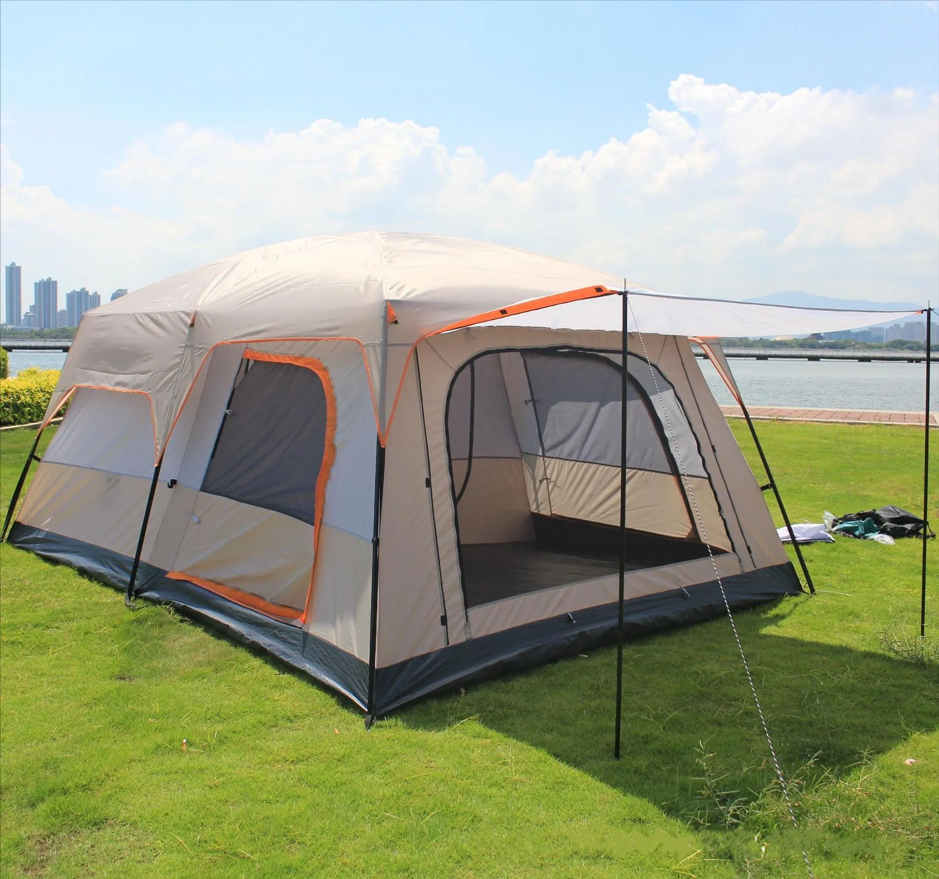 outdoor camping Two bedrooms and one bathroom family tent Village big Spreader bar tent 6 8 12 person