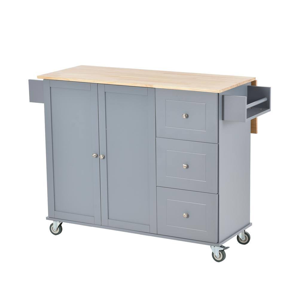 Polibi 52.7 in. W Dusty Blue Mobile Kitchen Island with Locking Wheels Storage Cabinet Spice Rack Towel Rack and Drawers RS-RMKIL-DB