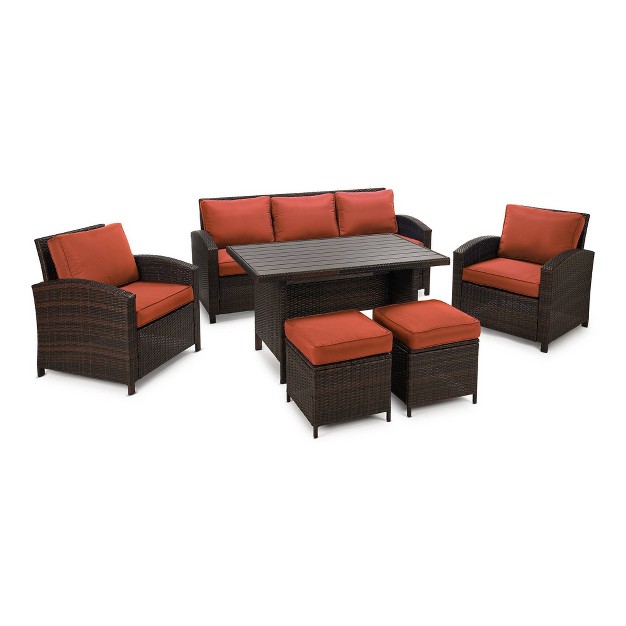 6pc Wicker Outdoor Conversation Set With Cushions amp Ottomans Orange Edyo Living