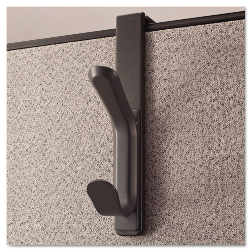 Universal Recycled Cubicle Double Coat Hook， Plastic， Charcoal (08607)