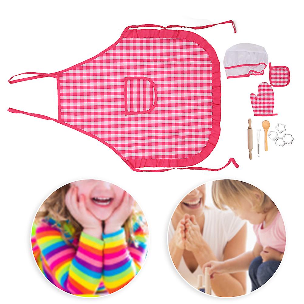 Diy Kid Cooking Baking Set Kitchen Role Play Apron Children Cooking Toys Giftred Plaid Kitchen Baking Set 11pcs