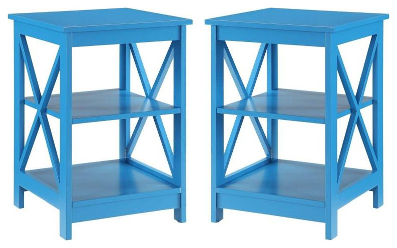 Home Square 2 Piece Square Solid Wood End Table Set in Blue   Contemporary   Side Tables And End Tables   by Homesquare  Houzz