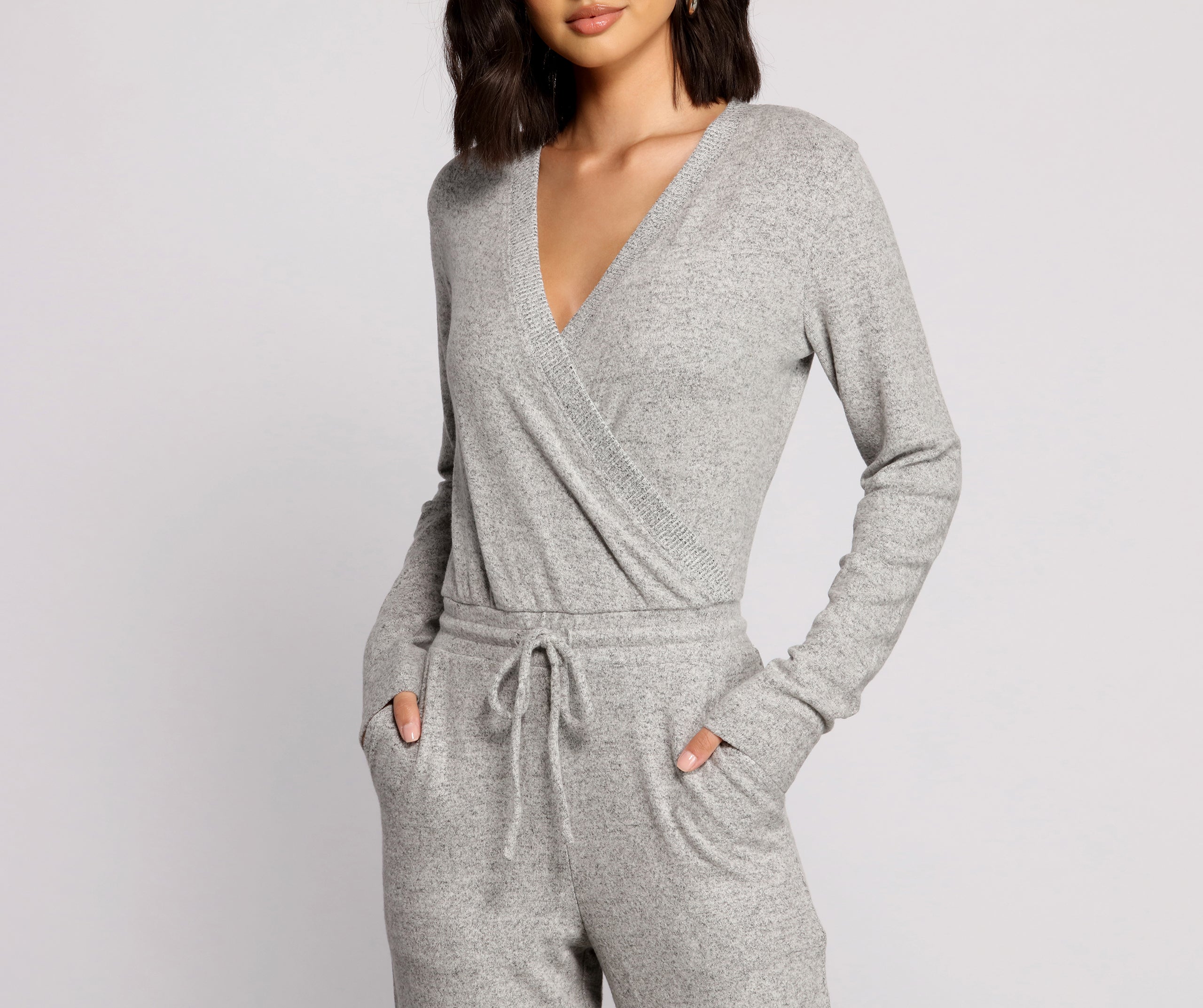 Feeling Casual Ribbed Surplice Jumpsuit