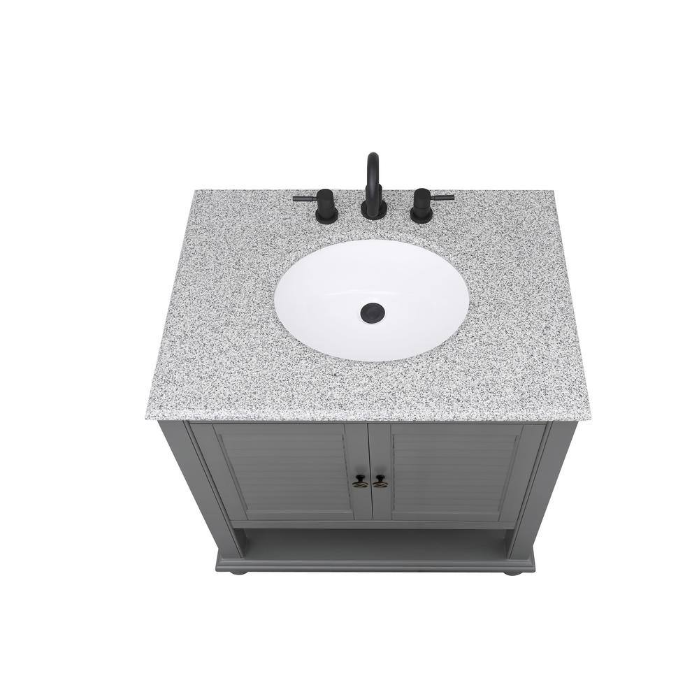 Home Decorators Collection Hamilton 31 in. W x 22 in. D x 35 in. H Open Shutter Bathroom Vanity in Grey with Grey Granite Top 19084-VS31-GR