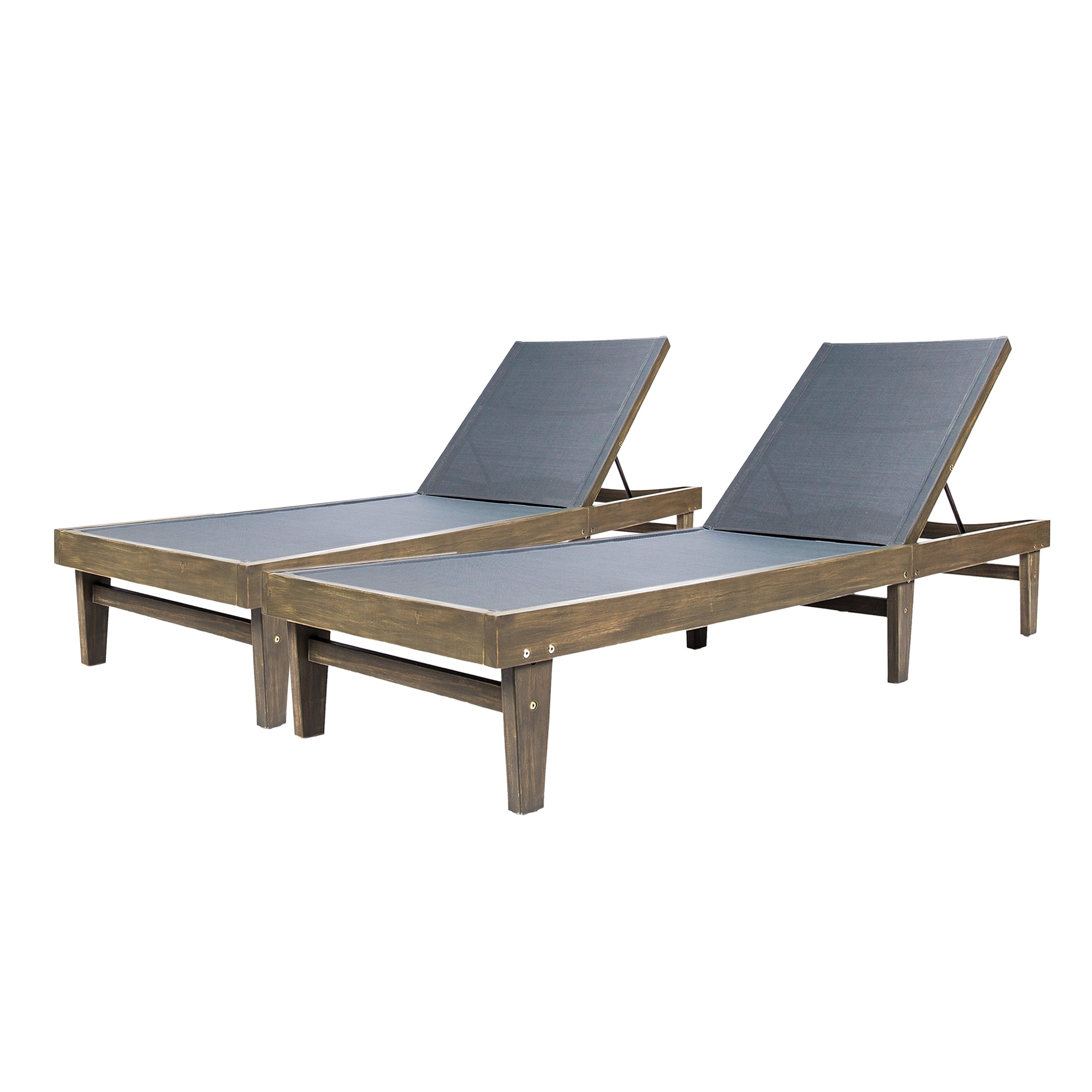 Shiny Outdoor Mesh and Wood Chaise Lounge (Set of 2)