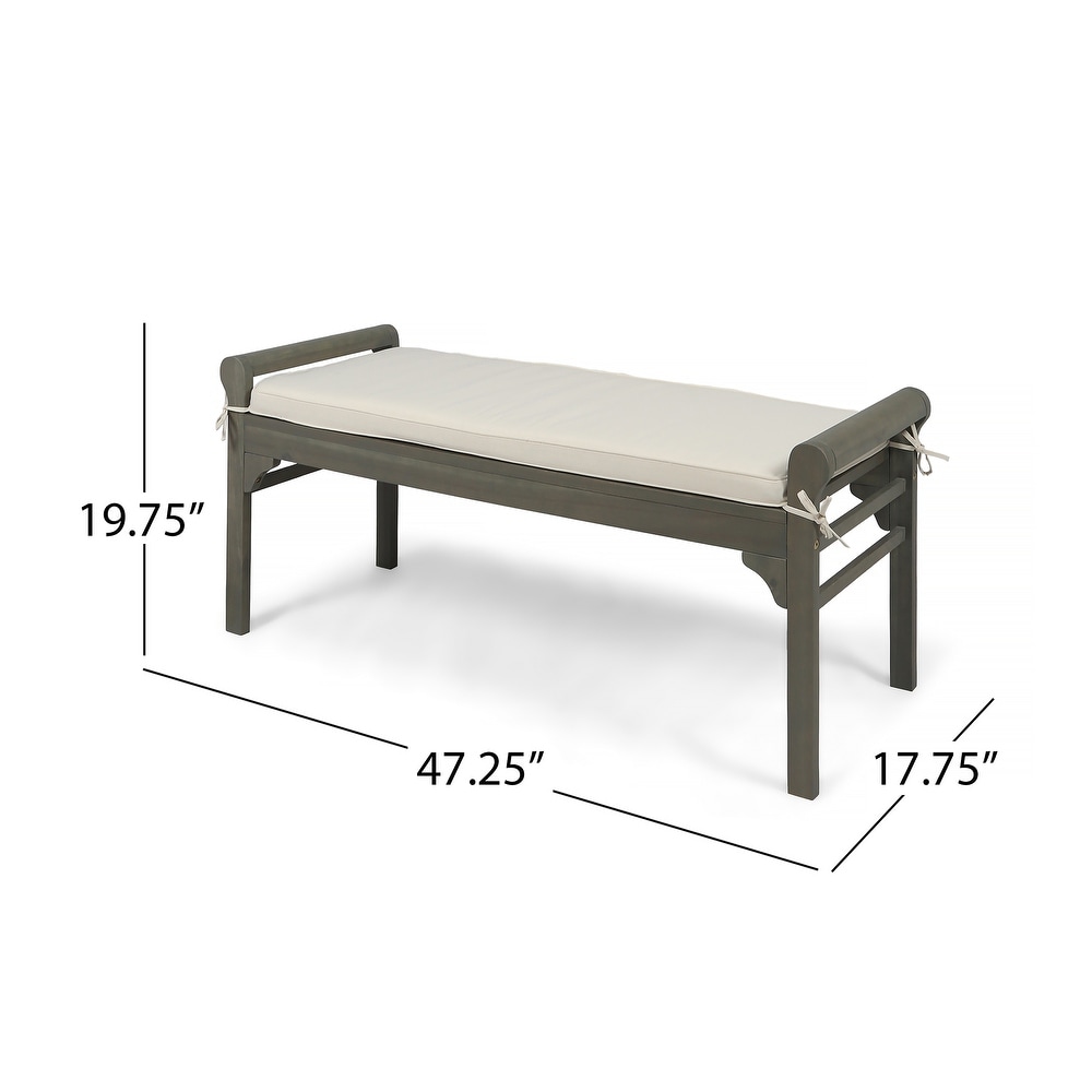 Nelson Rustic Acacia Wood Bench with Cushion by Christopher Knight Home