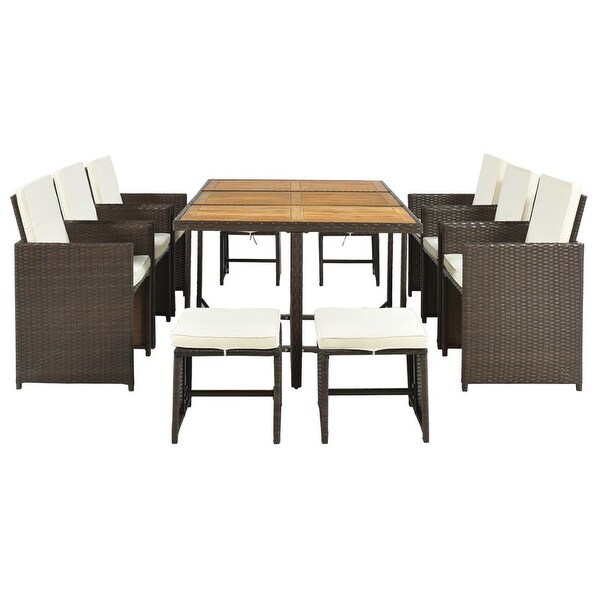 11-Piece Patio Dining Table Set， Wicker Rattan Dining Table and Chairs Set， Patio Conversation Set with Cushions - Overstock - 37009688