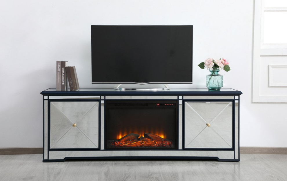 Monte 72 quotMirrored TV Stand With Wood Fireplace   Transitional   Entertainment Centers And Tv Stands   by Elegant Furniture  ampLighting  Houzz