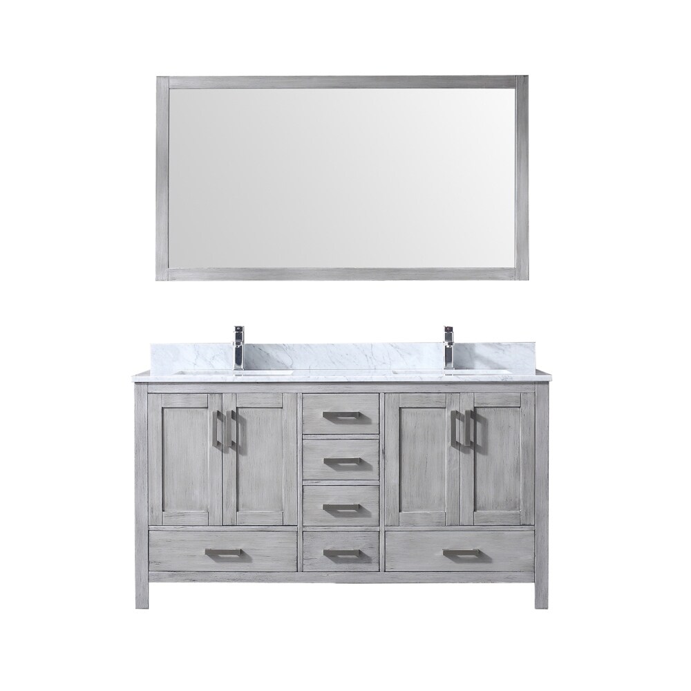 Jacques 60 in. W x 22 in. D Dark Grey Double Bath Vanity  Carrara Marble Top  Faucet Set  and 58 in. Mirror