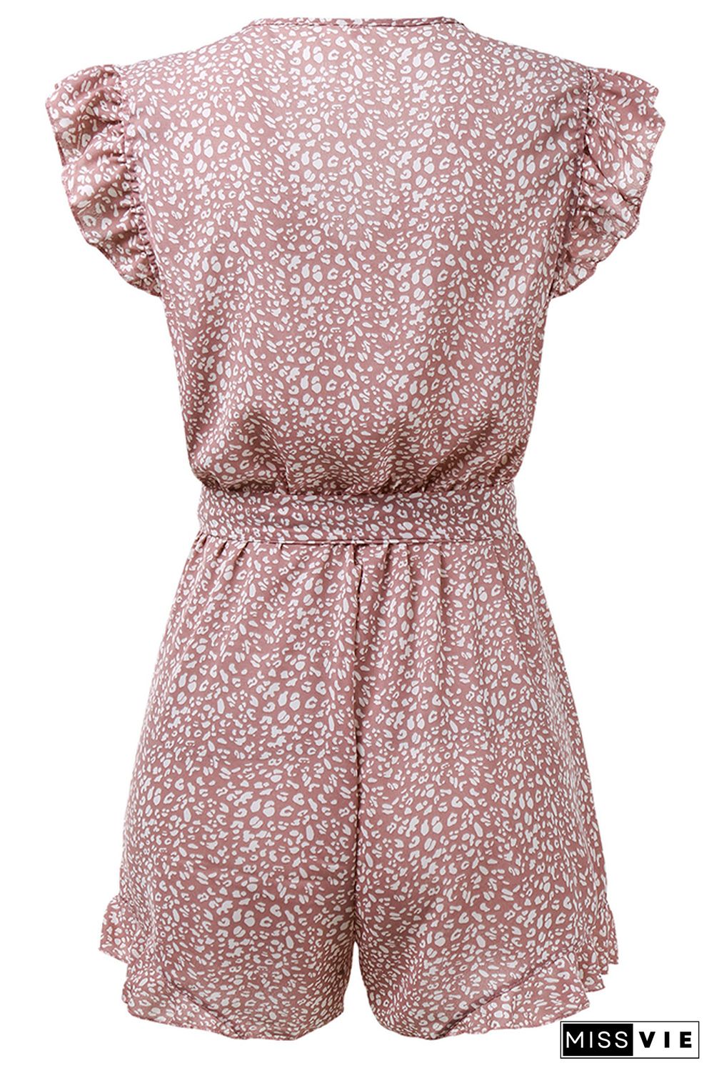 Polka Dot Ruffles Sleeve V-neck Chiffon Romper With Belt Wholesale