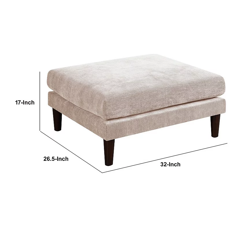 Rio 32 Inch Modular Ottoman， Box Cushion Seat， Wood Legs， Beige Fabric