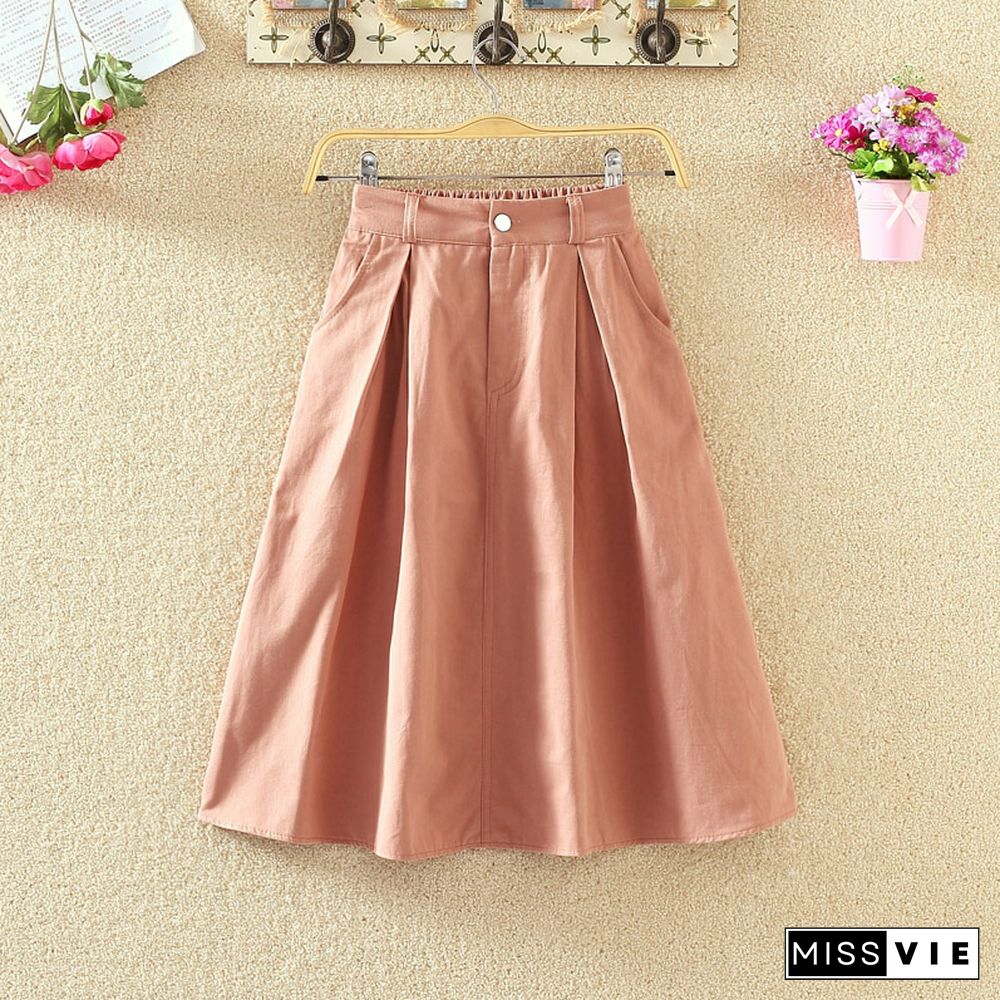 New Solid Color One-line Skirt Double Pockets Fashion A-line Skirt