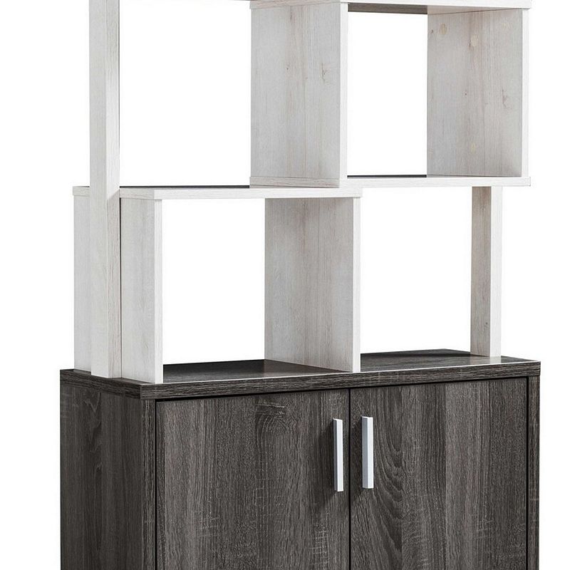 Crew 68 Inch Wood Bookcase Unit， 1 Cabinet， 6 Compartments， Oak White， Gray