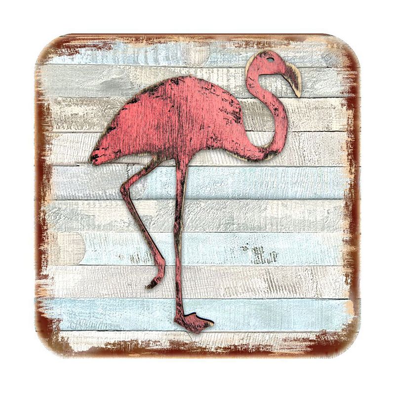 Flamingo Coastal Wooden Cork Coasters Gift Set of 4 by Nature Wonders