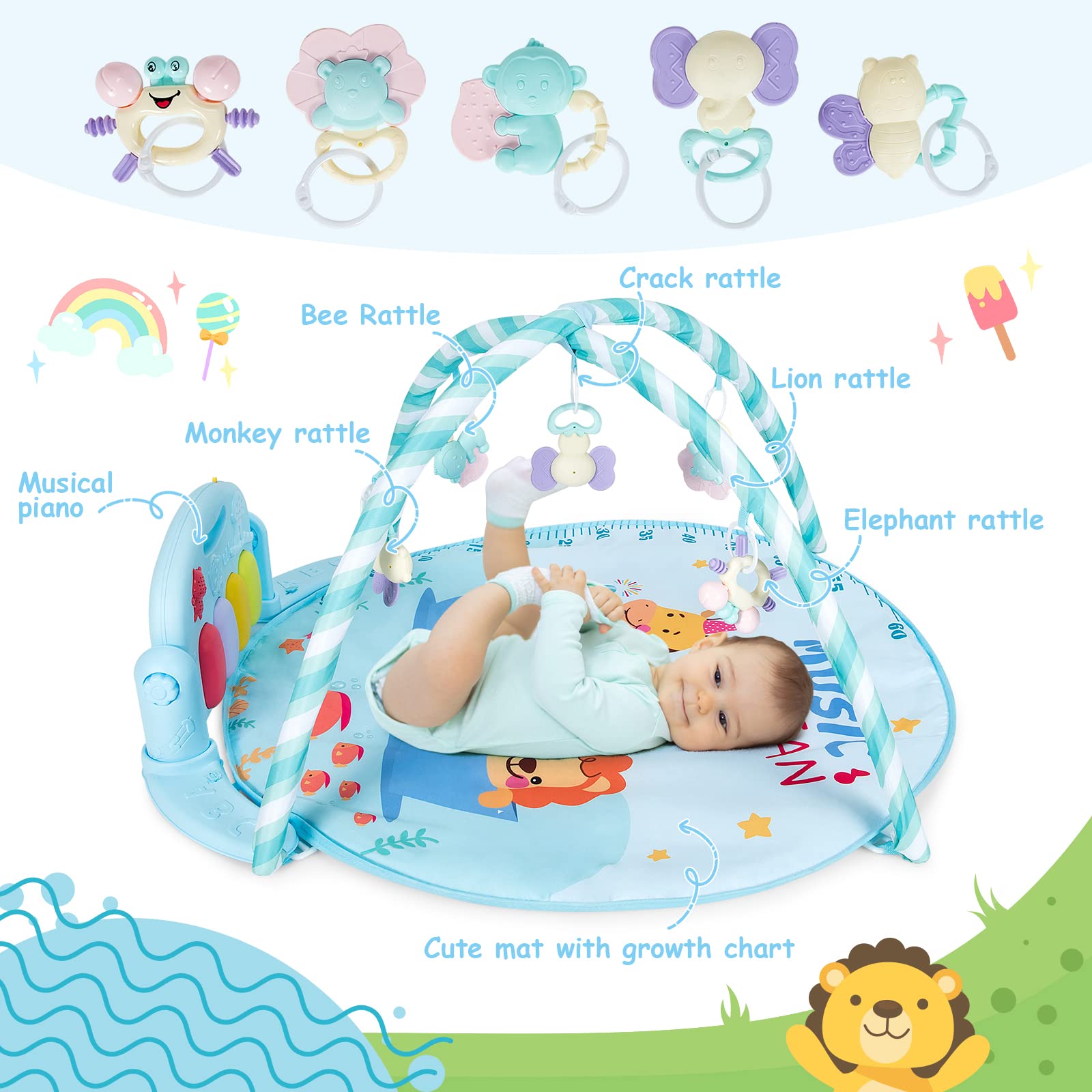 Costzon Large Baby Play Gym, Kick and Play Piano Infant Activity Mat for Babies