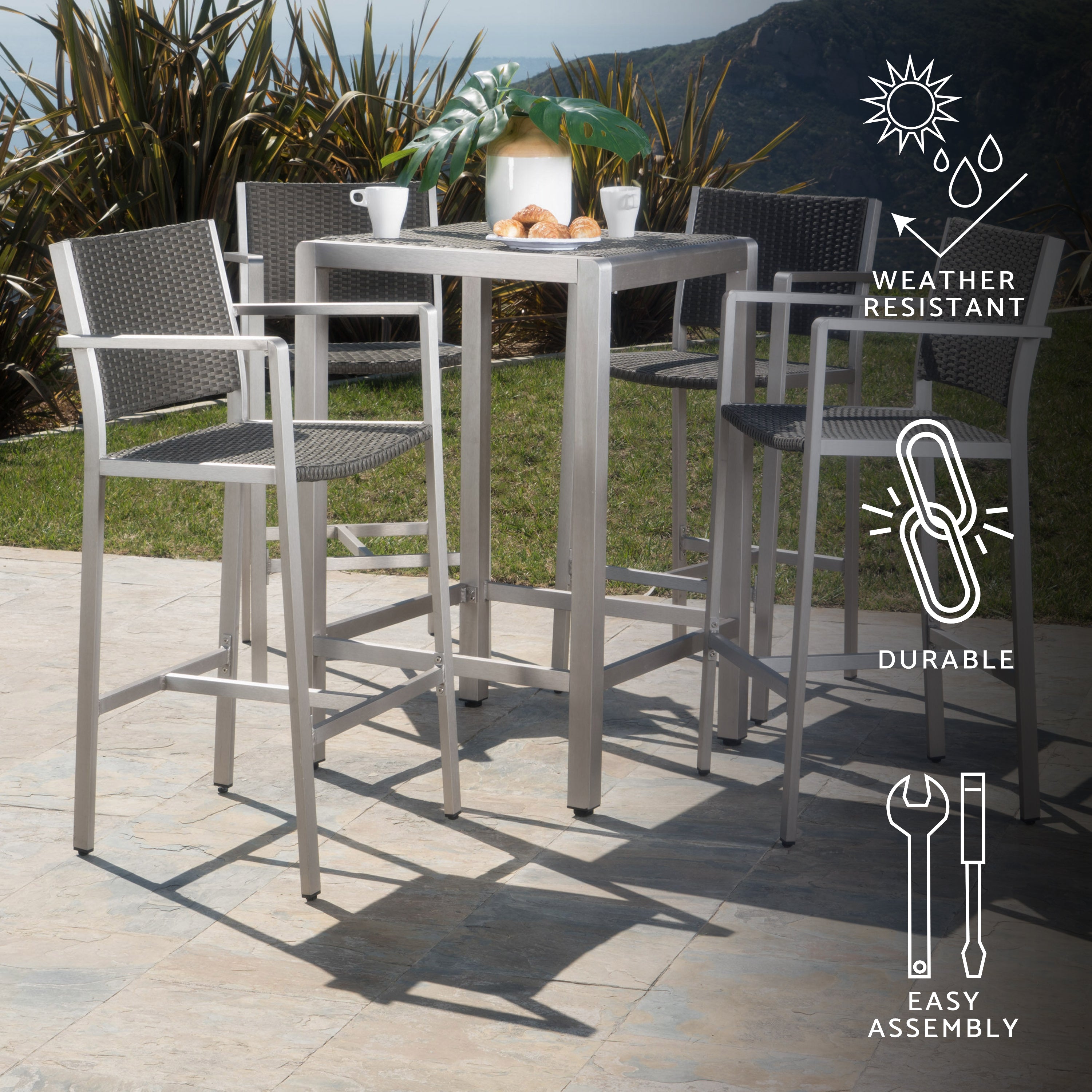 Coral Bay Outdoor 5 Piece Grey Wicker Bar Set