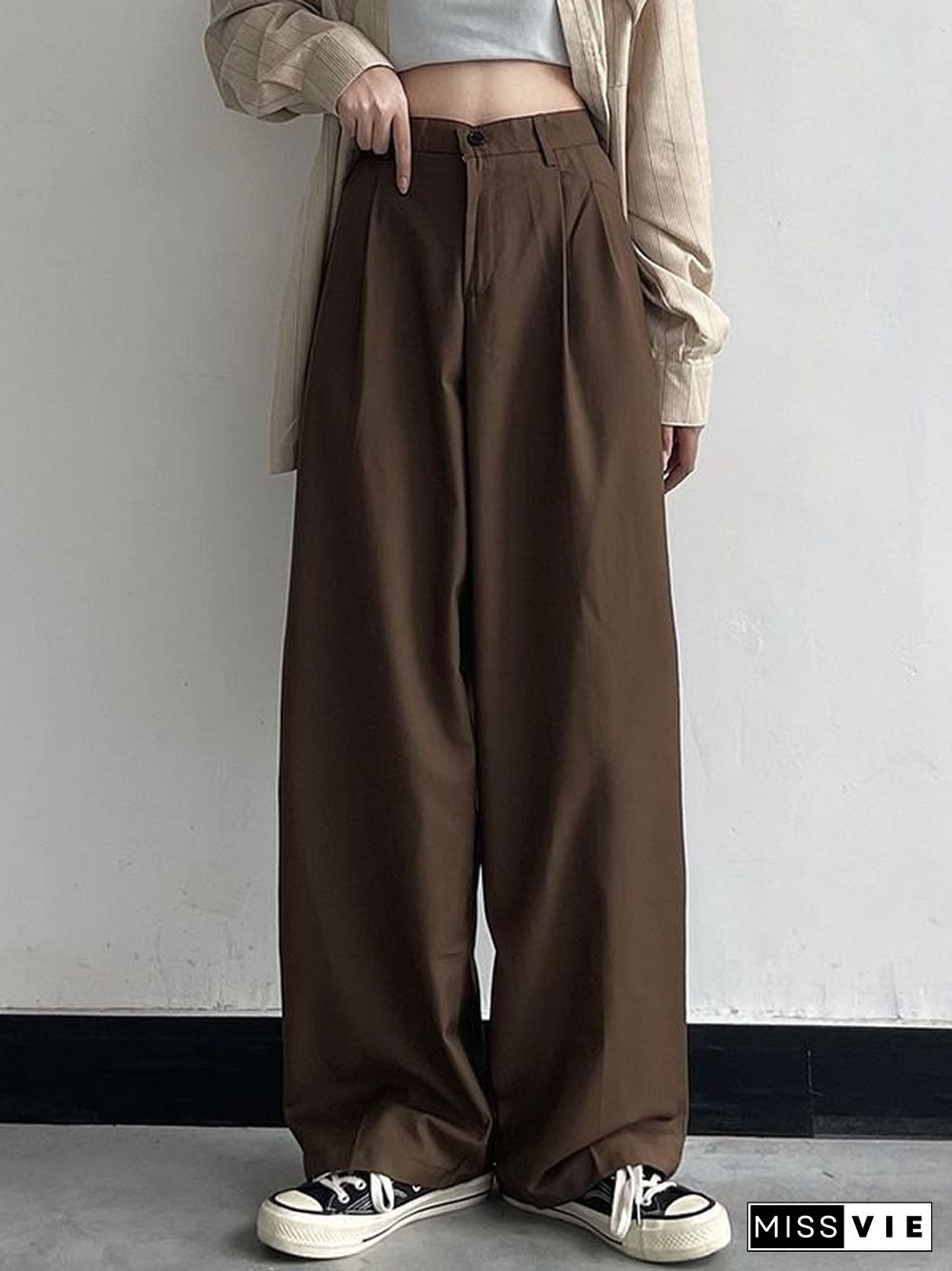 Basic Casual Straight Leg Tailored Pants