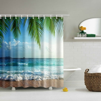 New Colorful Eco-friendly Beach Conch Starfish Shell Polyester  High Quality Washable Bath Decor Shower Curtains