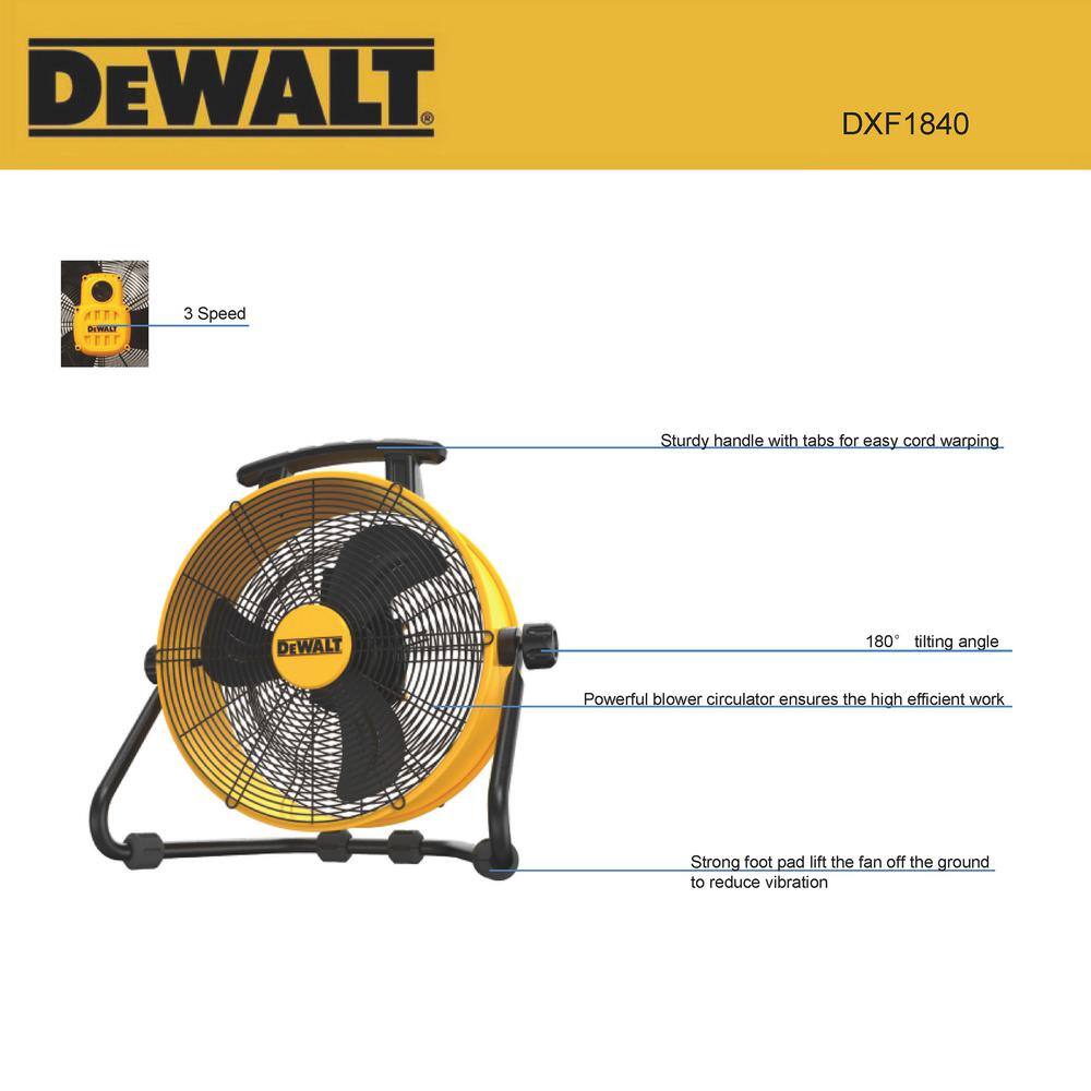 DW 18 in. Yellow 3-Speed Heavy-Duty Drum Fan with 6 ft. Power Cord DXF-1840