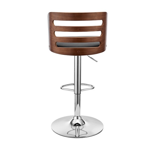 Khalia Adjustable Swivel Faux Leather and Wood Bar Stool with Metal Base