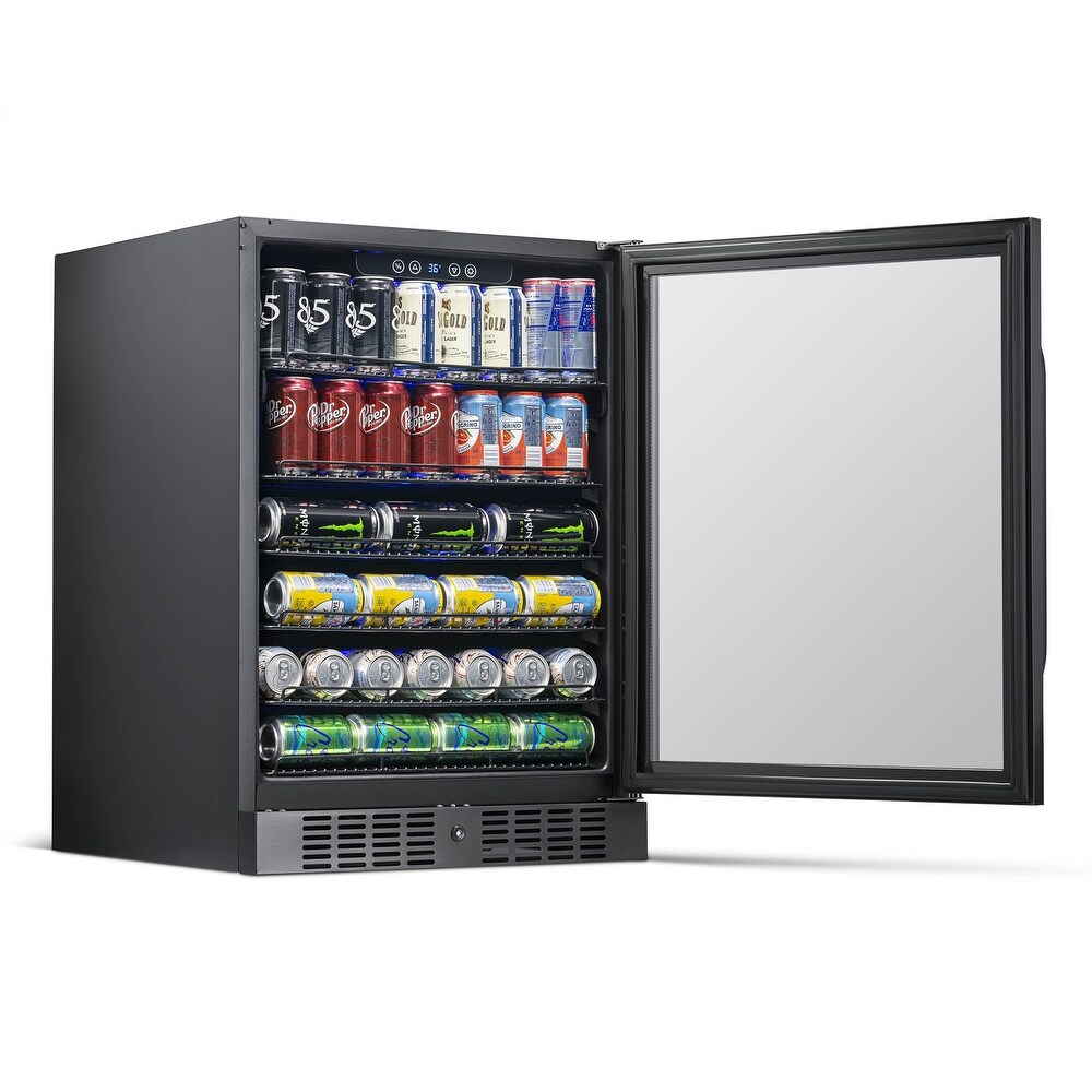 NewAir 177 Can Built In Refrigerator Beverage Cooler Under Counter Fridge   Black Stainless Steel