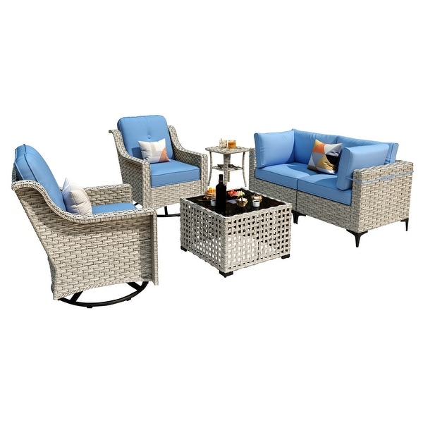 XIZZI 6Piece Patio Furniture Wicker Conversation Set with Swivel Chair