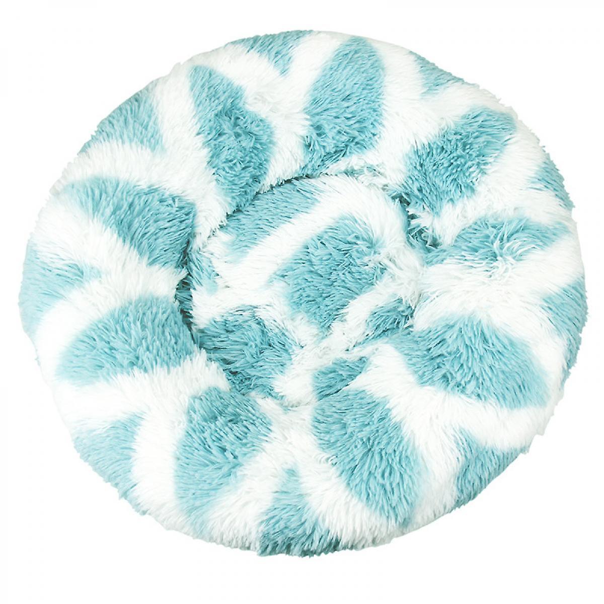 Calming Dog Beds For Small Medium Large Dogs Round Donut Machine Washable Dog Bed， Anti-slip Faux Fur Fluffy Donut Cuddler Cat Bed Whiteandblue 50cm