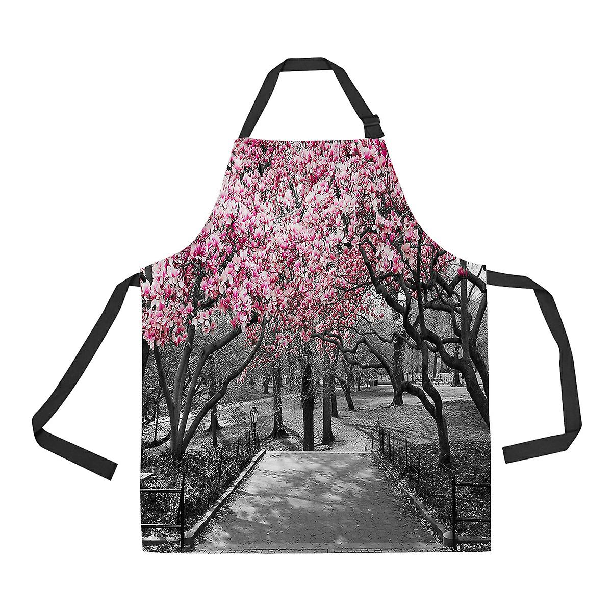 Pink Blossoms Central Park Black White Landscape New York City Apron Home Kitchen Apron With Pockets