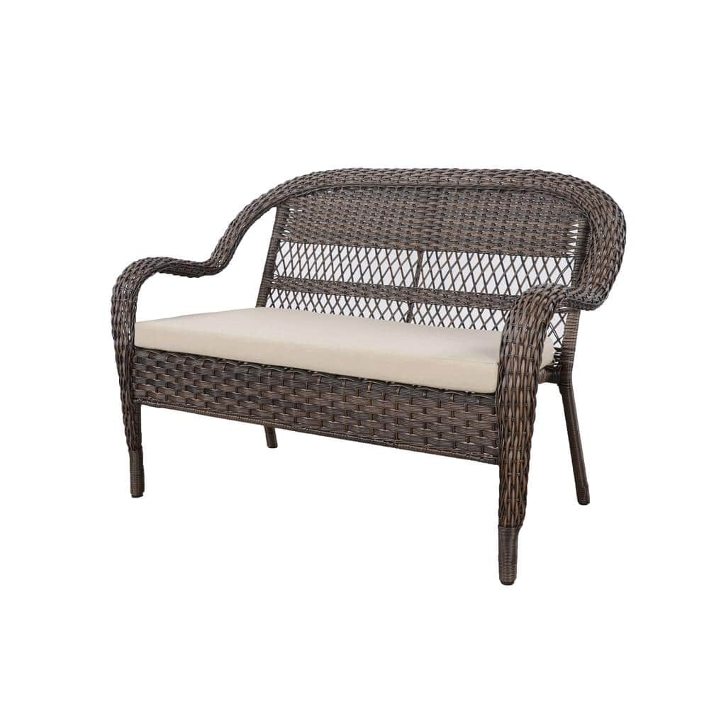 StyleWell Mix and Match Brown Wicker Outdoor Patio Loveseat with Beige Cushions 65-183363