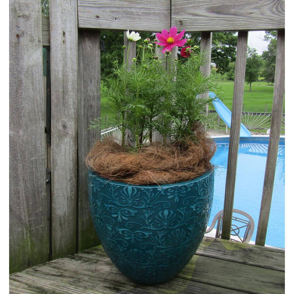 Vigoro 15.1 in. Aurelia Large Blue Pantina Decorative High-Density Resin Planter (15.1 in. D x 14.2 in. H) US310682