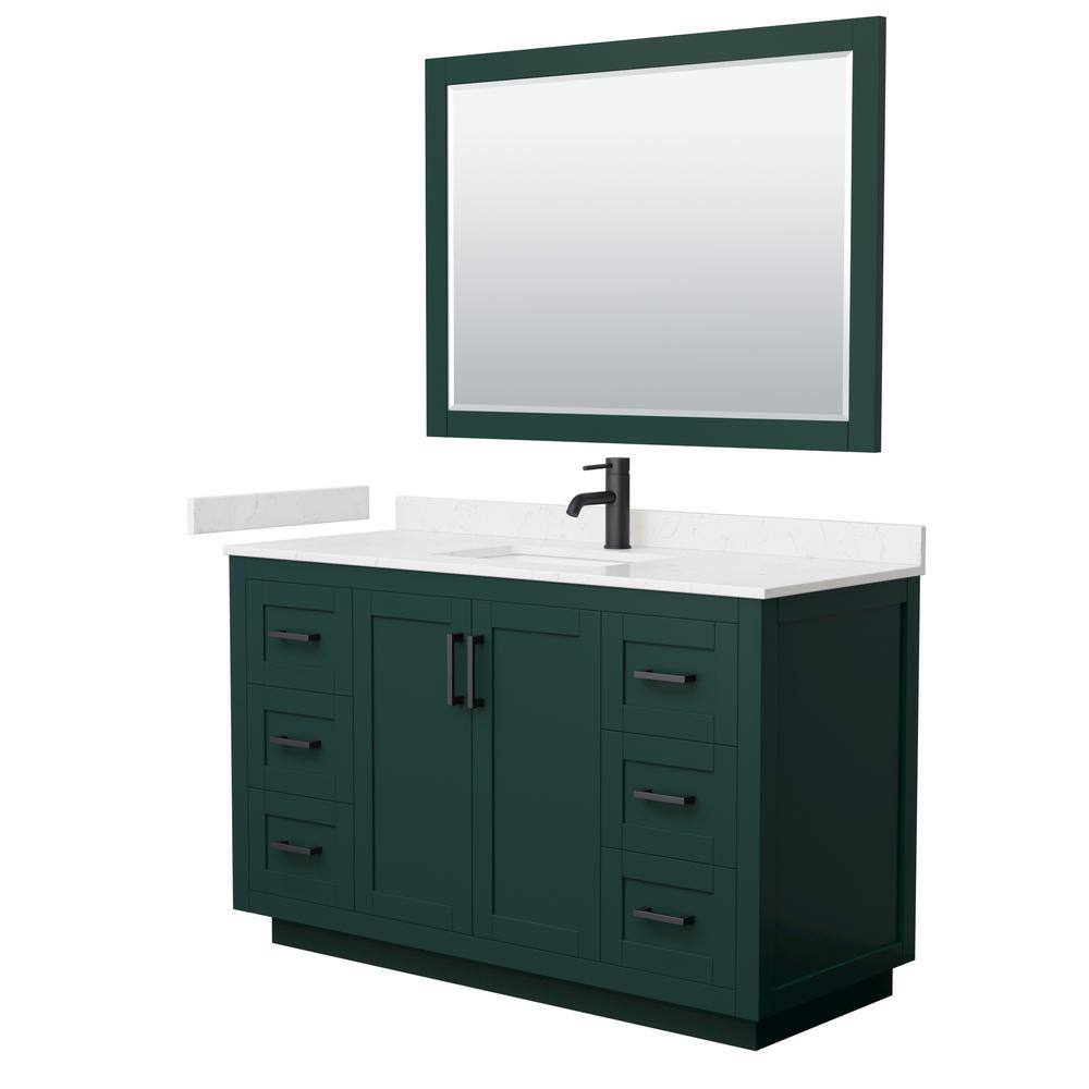 Wyndham Collection Miranda 54 in. W x 22 in. D x 33.75 in. H Single Sink Bath Vanity in Green with Carrara Cultured Marble Top and Mirror WCF292954SGKC2UNSM46